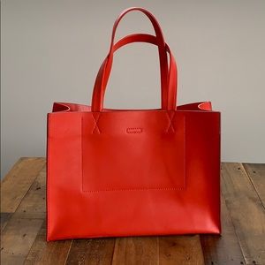 Banana Republic Leather Tote Purse in Coral Red